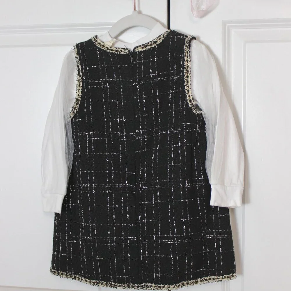 Tweed dress with long sleeve shirt